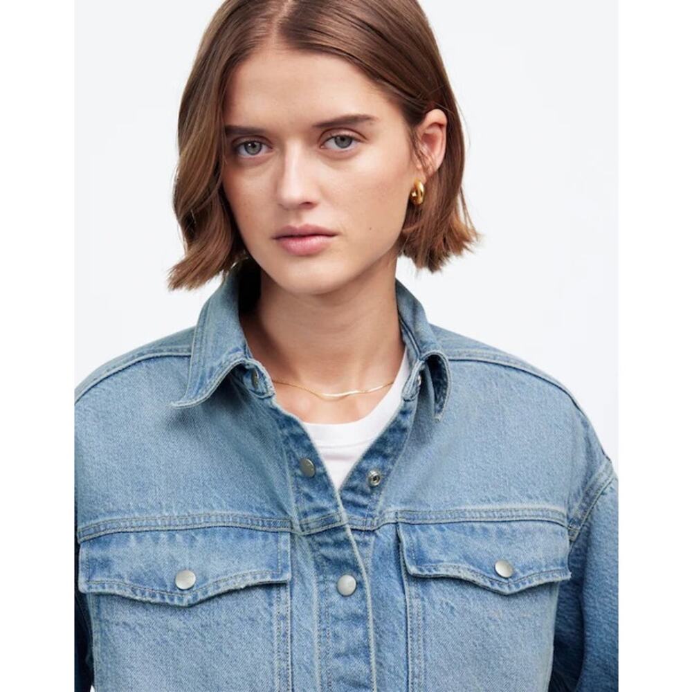 Madewell Denim Boxy Shirt Jacket Maspeth Wash Size Large NU401 - Picture 3 of 13